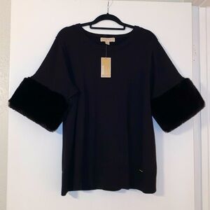 Michael Kors BNWT Black sweater with cuffed Faux Black Mink Size XL